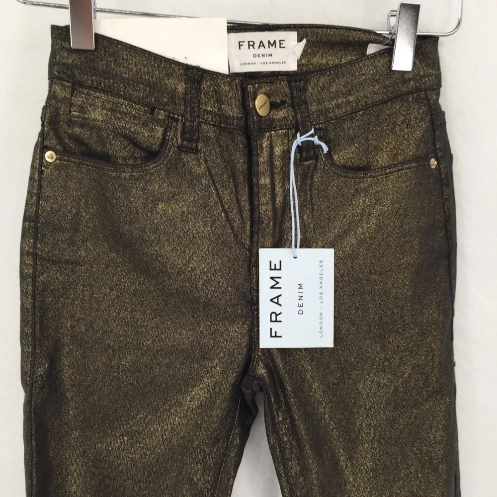 Frame Le High Rise Skinny metallic gold jeans ankle women new 24